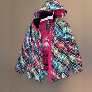 Jupa Girls Multicolor Ski Jacket Hooded Dridux Thermadux Sz 10 Broken Zipper